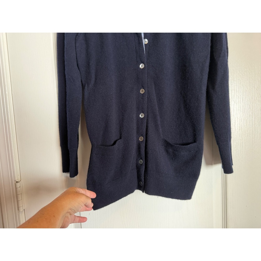 Vince Navy Blue 100% Cashmere Layered Look Cardigan Collared Shirt Contrast M - Picture 3 of 14